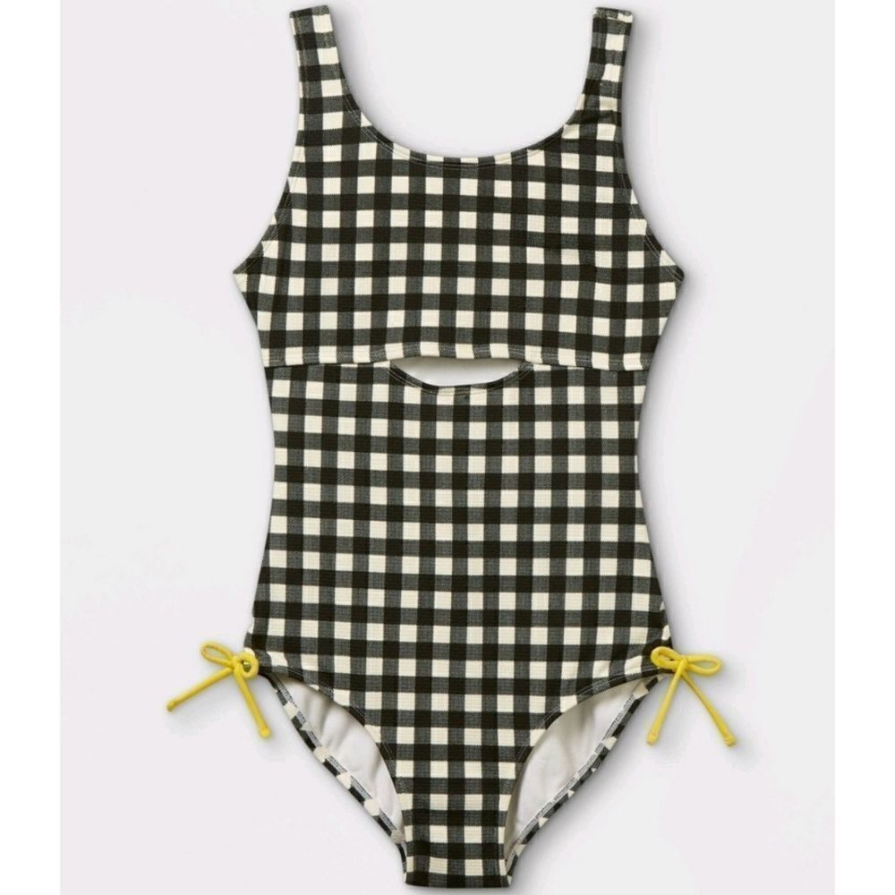 Art Class One Piece Swimsuit Black White Gingham